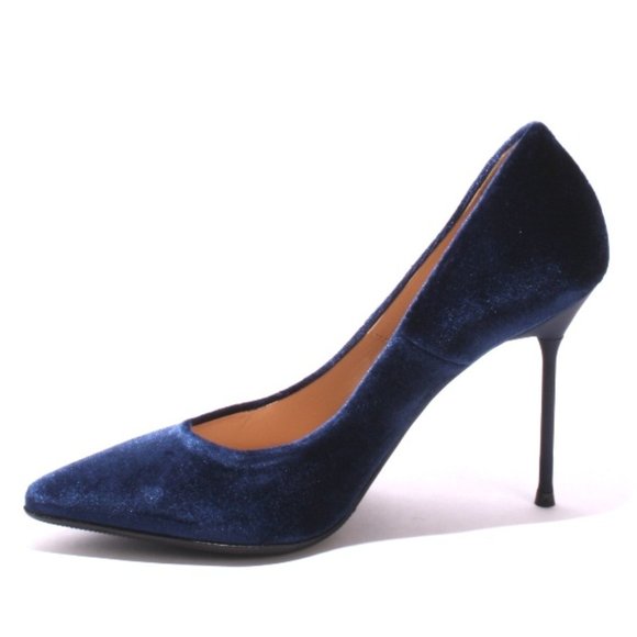 ITALIAN Navy Velour Leather Pointy Heel Pumps - Picture 6 of 8